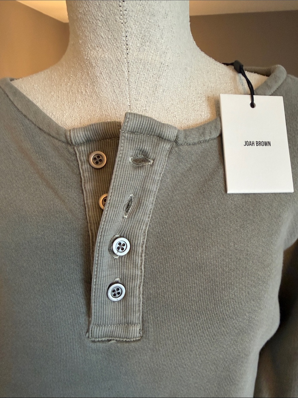 Joah Brown Cropped Henley Pullover - Olive Green - Picture 2 of 4
